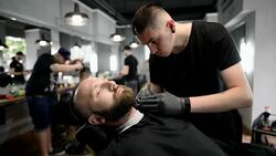 adult man with beard in a barber shop Stock Footage