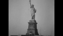 Statue of Liberty and US flag in 1930s News Clip