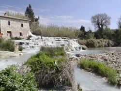 WS View of People relaxing in hot spring, thermal pools of sulphurous water / Saturnia, Tuscany, Italy Stock Footage