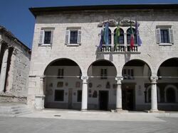 Old Roman forum and the old town hall, Pula Stock Footage