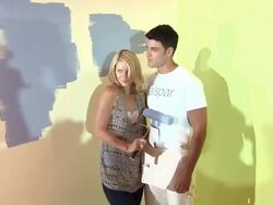 Claire Danes and model at the Claire Danes Launches Valspar's New Hi-Def Paint and Exhibition Stock Footage