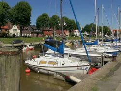 MS Shot of sail boats on harbor, North Sea Dithmarschen, / Tonning, Schleswig Holstein, Germany Stock Footage
