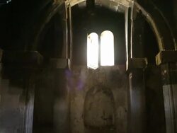 Goshavank monastery, interior view of the scriptorium-belfry Stock Footage