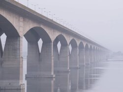 WS Large bridge over river / Patna, Bihar, India Stock Footage
