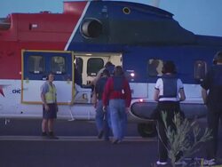 Oil workers boarding Super Puma helicopter, Australia Stock Footage