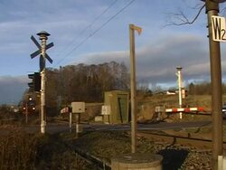 Railway crossing the road Stock Footage