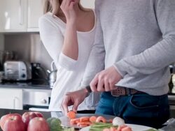 Couple cooking at home Stock Footage