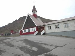The world's northernmost church in Longyearbyen, Spitsbergen, Svalbard Stock Footage
