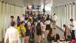 Timelapse of Crowd people walking on the Bridge walkway Stock Footage