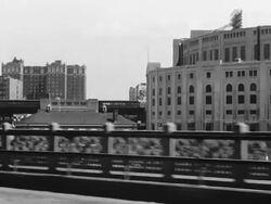 Car POV over Harlem River near Yankee Stadium Stock Footage