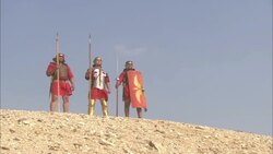 Roman soldiers stand on a hill. Stock Footage