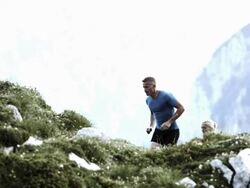 HD Super Slow-Mo: Running On The Edge Of A Cliff Stock Footage