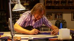 the shoemaker make a shoe Stock Footage