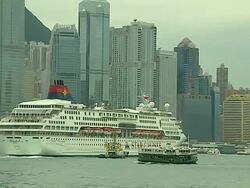 Pull Back Shot Star Cruises in Sea Hong Kong Kwangtung China Stock Footage