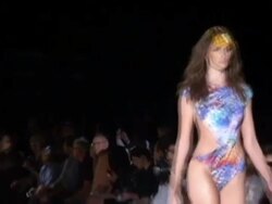 Blue Man opens Rio fashion week of summer wear Stock Footage