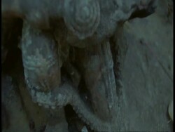 Tilt up to CU Hindu statue, Bandhavgarh National Park, India Stock Footage