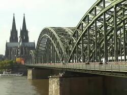 Traffic Around HohenzollernbrÃ¼cke in Cologne PAN and TL Stock Footage
