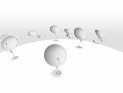 Fly over many satellite dishes around globe Stock Footage