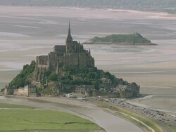 WS AERIAL View of Mont Saint Michel island / Lower Normandy, Channel Isles Stock Footage