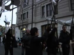 Skeleton puppet at the NYC halloween parade  Stock Footage