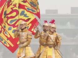 MS Artists dressed in tang dynasty costumes and showing traditional ceremony during Chinese spring festival AUDIO / xi'an, shaanxi, china Stock Footage