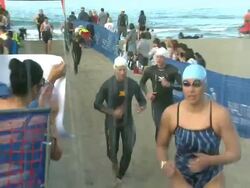 Mark Feuerstein at Nautica Malibu Triathlon Presented by Equinox on 9/8/13 in Malibu, CA. Stock Footage