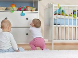 HD: Two Toddlers Exploring Nursery Room Stock Footage