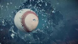 Baseball through broken glass. Stock Footage