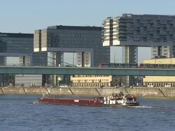 WS Boat at Rhine river and Chocolate Museum / Cologne, North Rhine Westphalia, Germany Stock Footage