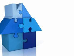 Animated Jigsaw House Loop - Blue Shades (2 camera angles) Stock Footage