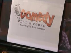 ATMOSPHERE: Signage at the Philly-LA Has A Heart Presents Comedy For A Cause Benefiting The Bryan Stow Fund at Santa Monica CA.  Stock Footage