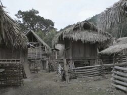 WS village and huts / Xam Neua, Laos Stock Footage