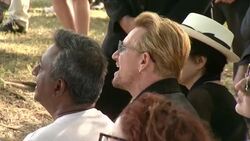 The Edge, Yoko Ono, Bono at Bono and Yoko Ono honor John Lennon at Event on Ellis Island Stock Footage