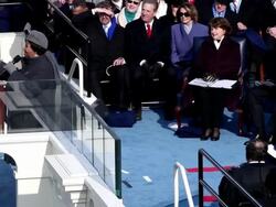 January 20, 2009 Aretha Franklin performing America at the Capitol Building during the inauguration of President Barack Obama while Dianne Feinstein and other spectators watch/ Washington DC Stock Footage