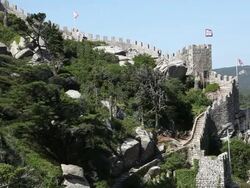 Sintra, Castle of the Moors (Castelo dos Mouros), view of the inner walls, Sintra  Stock Footage