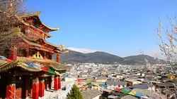 Tibetan Temple Pavilion in Shangri-la Town of Yunnan, China Stock Footage