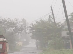 Strong wind and rain lash street in Aparri, Philippines as typhoon Megi or Juan hits. Super Typhoon Megi or Juan, NE Luzon, Philippines Oct 2010 / AUDIO Stock Footage