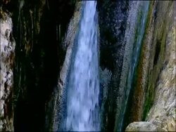 Waterfall tilt down, Autumn, Parque Natural Los Alcornocales, Andalusia, Southern Spain Stock Footage