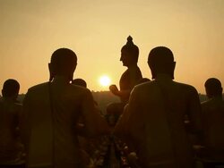 Sunset and silhouette big buddha statue Stock Footage