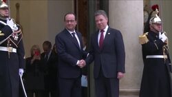 Hollande meets Santos; comment on Greece elections News Clip