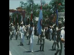 SYND 7 6 76 PARADE IN ISMAILIA MARKING FIRST ANNIVERSARY OF RE-OPENING OF SUEZ CANAL News Clip
