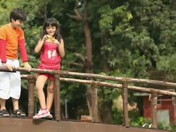 Boy giving a chocolate to his friend in a garden  Stock Footage