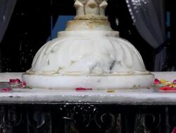 Marble fountainwith flowers in India Stock Footage