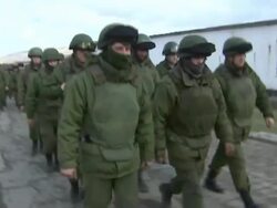 Pro Russian Troops Marching In Perevalnoe News Clip
