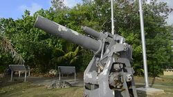 Guam USA Territory War In The Pacific park with Japanese 20 cm guns Stock Footage