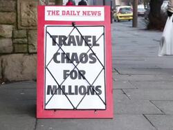 Newspaper Headline Board - Travel Chaos Stock Footage