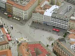 WS AERIAL View of buildings and people walking on street/ Brno, Brno City District, Czech Republic Stock Footage