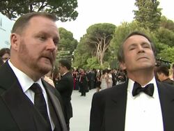 INTERVIEW: amfAR CEO Kevin Frost and L'Oreal President Consumer Products Division Worldwide Jean-Jacques Lebel the purpose of amfAR at the amfAR Gala Red Carpet Arrivals : 64th Cannes Film Festival at Antibes . (Footage by WireImage Video/GettyImages) Stock Footage