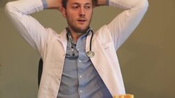 Tired young doctor working with stress Stock Footage