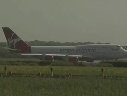 Gatwick Airport, UK, taxiing Virgin Atlantic Boeing 747 Stock Footage